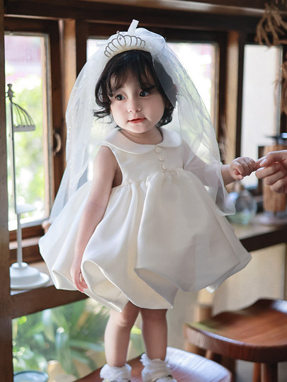 Baby Girl Birthday Party Princess Dress Baby's First Birthday Dress Spring and Summer New Flower Girl White Stylish Puffy Dress