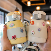 Childrens large belly insulated cup with straw schoolgirl portable water glass 304 stainless steel large capacity mug