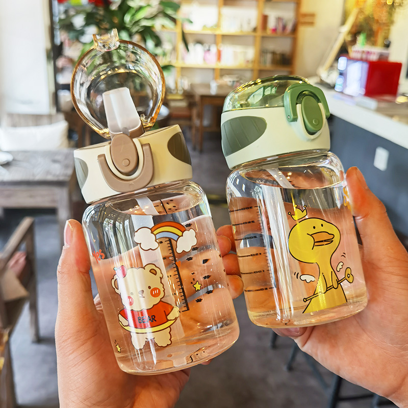 High-temperature-resistant glass-cup children's straw water glasses adult female small portable cute son-based student scale Milk Cup