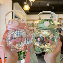 Straw Water Cup Cute Mesh Red Girl Mpier Large Belly Mug Cup Summer High Face Value Large Capacity Children Plastic Kettle