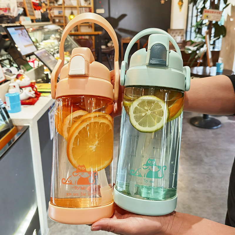 2000ml Large Kettle Men And Women Sports Fitness Oversized Plastic Cups Students Outdoor Portable Straws Cups