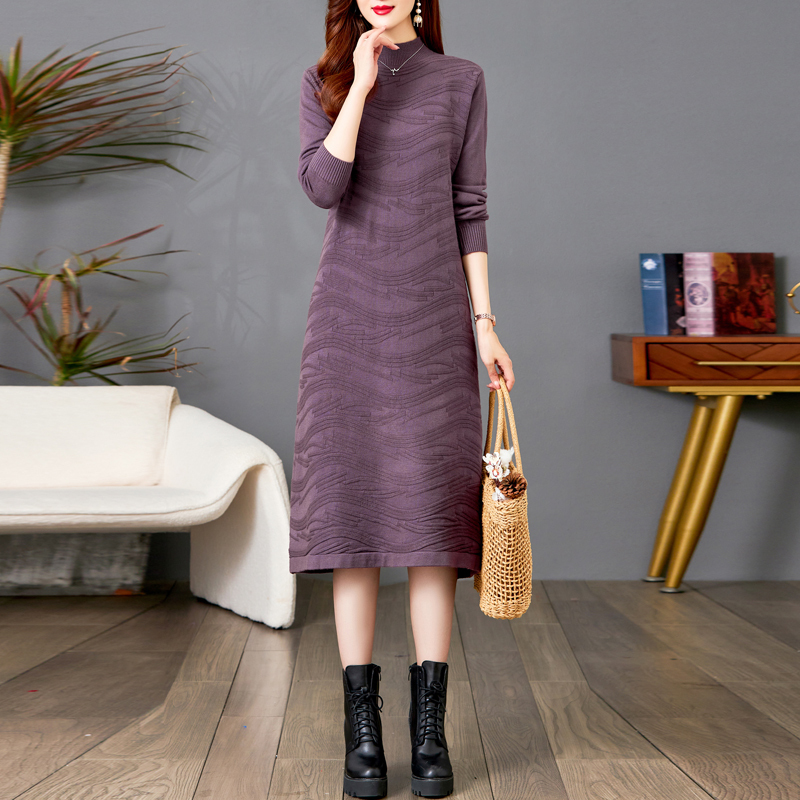Ordos City Wool Dress for Women, Mid-Length Wool Sweater, New Winter Style, Knitted Sweater Base Layer