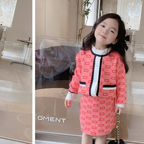 Kindergarten baby girl fashion two-piece autumn children long sleeve knitwear thin sweater casual skirt set