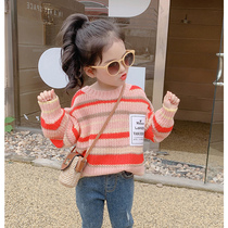 Girls foreign-style striped sweater 2021 Autumn New Baby long sleeve knitwear Korean round neck loose top tide