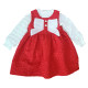 卡卡米女童连衣裙春季红色礼服裙长袖打底衫套装蝴蝶结背心裙裙子