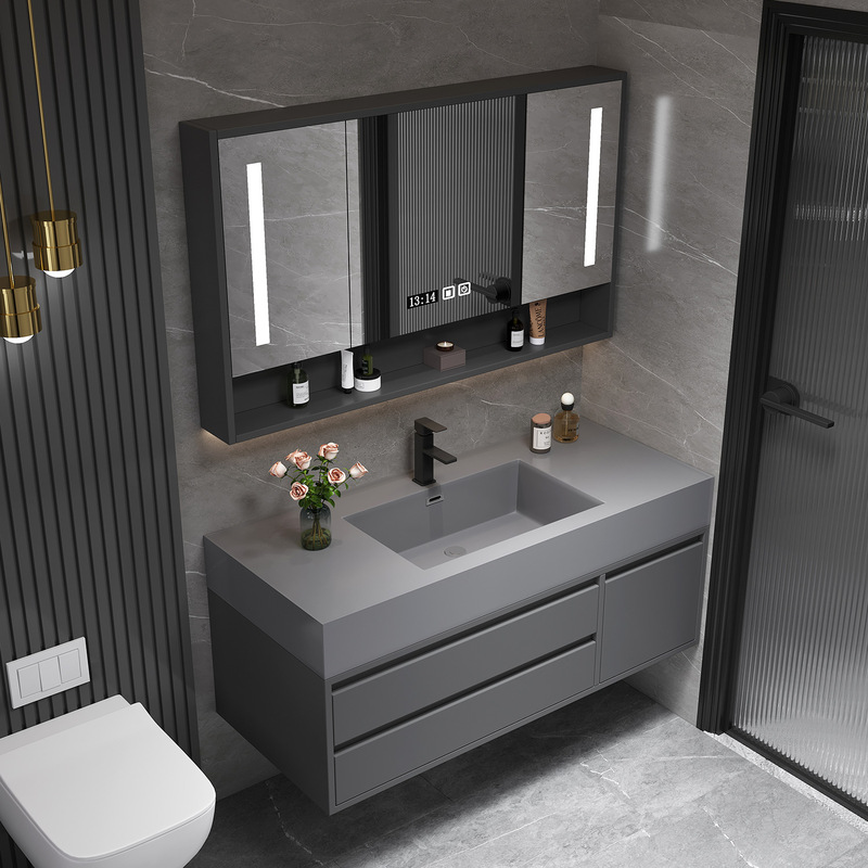 New Bathroom Cabinet Set with Integrated Basin, Rock Slab Washbasin, Washstand Cabinet, and Bathroom Vanity Basin