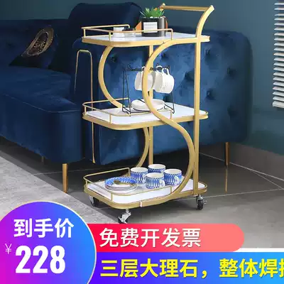 Nordic mobile wrought iron food delivery cart Golden tea cart shelf Household wine cart Beauty cart Snack cart