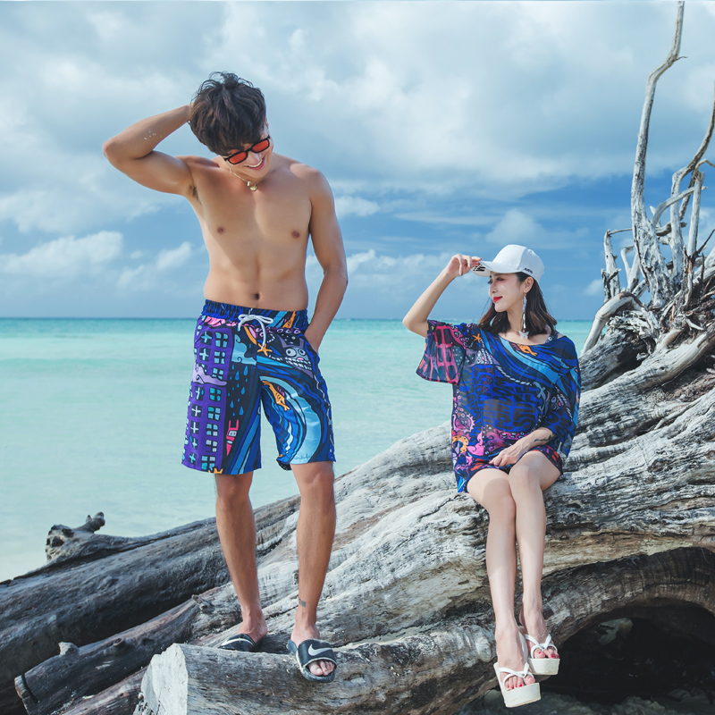 Couple swimsuit loose male beach pants sexy two-piece small breasts gather bikini flat corner three sets of swimsuit women