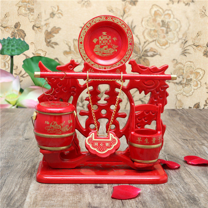Solid wood descendants barrel wedding Gyeongsupplies say heart Ruyi women's party accompanied by wedding and wedding toilet children and grandchildren barrel Three sets