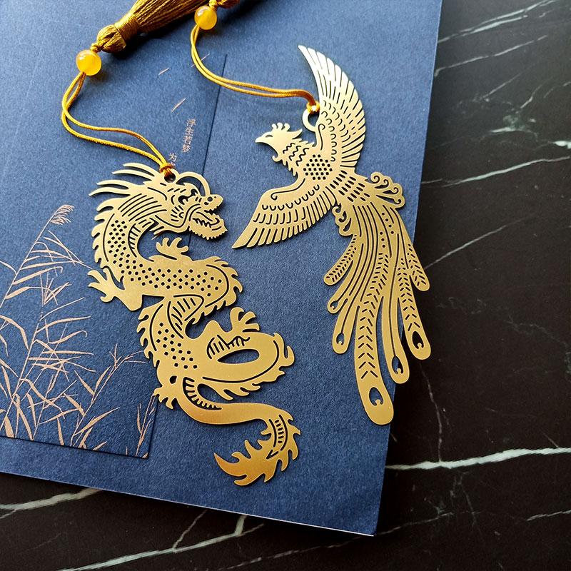 Dragon and Phoenix Classical Chinese Style Metal Bookmark Simple Literary Creative Inspirational Ancient Style Gifts Cultural and Creative Cute Students