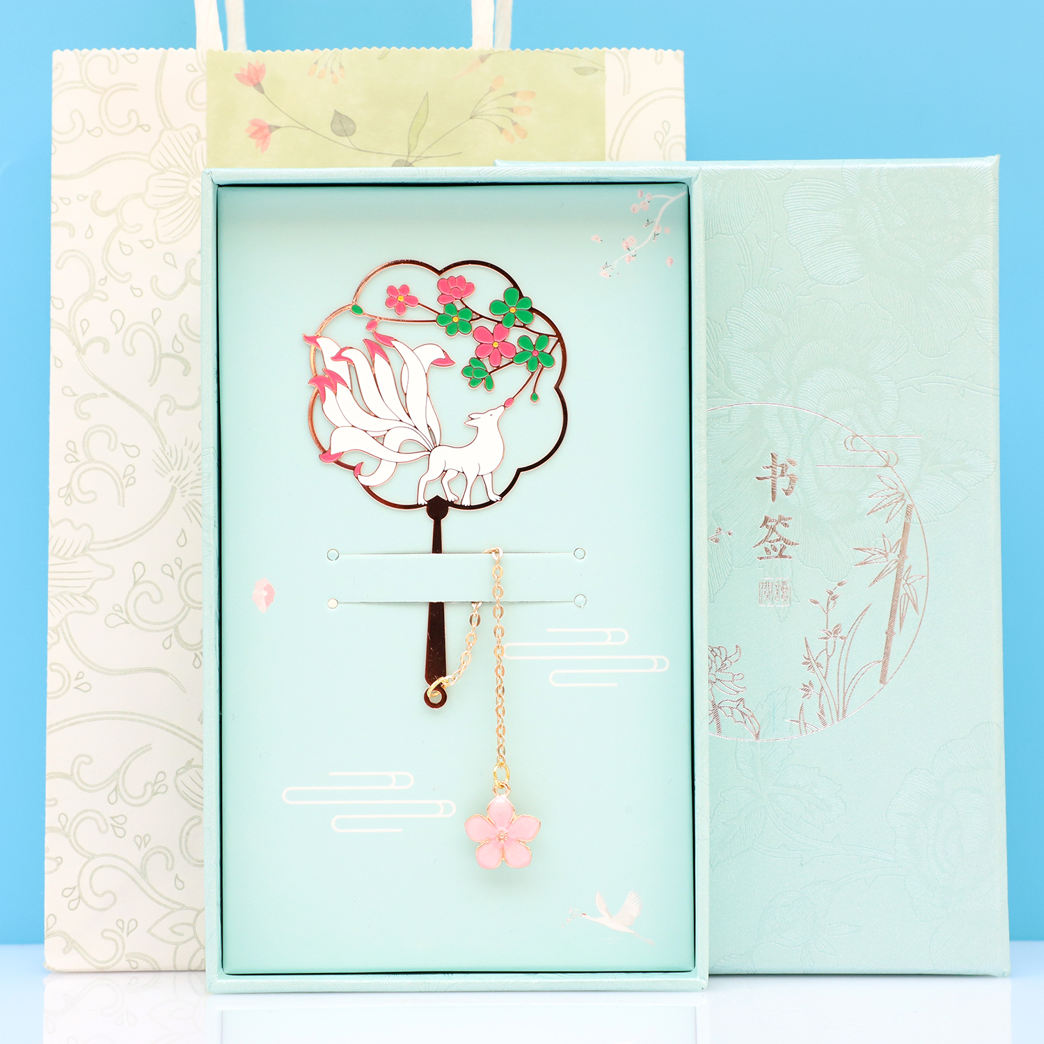 Nine-tail Fox Classical Chinese FengMetal Bookmark Create Gifts with Ancient Palace