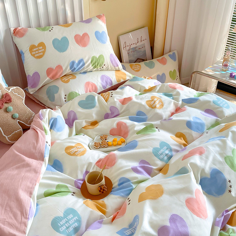 Small fresh bedding four-piece set of pure cotton cotton four-piece set of floral gentle bed sheet quilt cover bed cover dormitory three-piece set