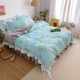 Cô gái lưới màu đỏ giặt cotton giường váy bốn mảnh trái tim trải giường khăn trải giường cotton tinh khiết chăn bông trải giường công chúa gió - Váy Petti