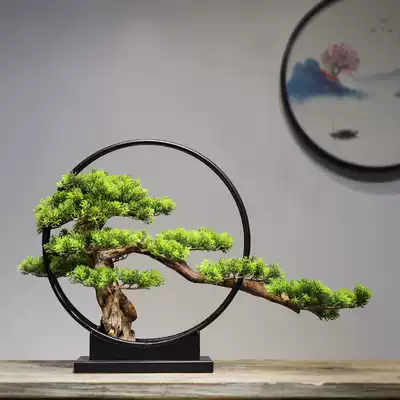 New Chinese style welcome pine Zen decoration simulation pine living room entrance tea table Bogu rack decoration Home art