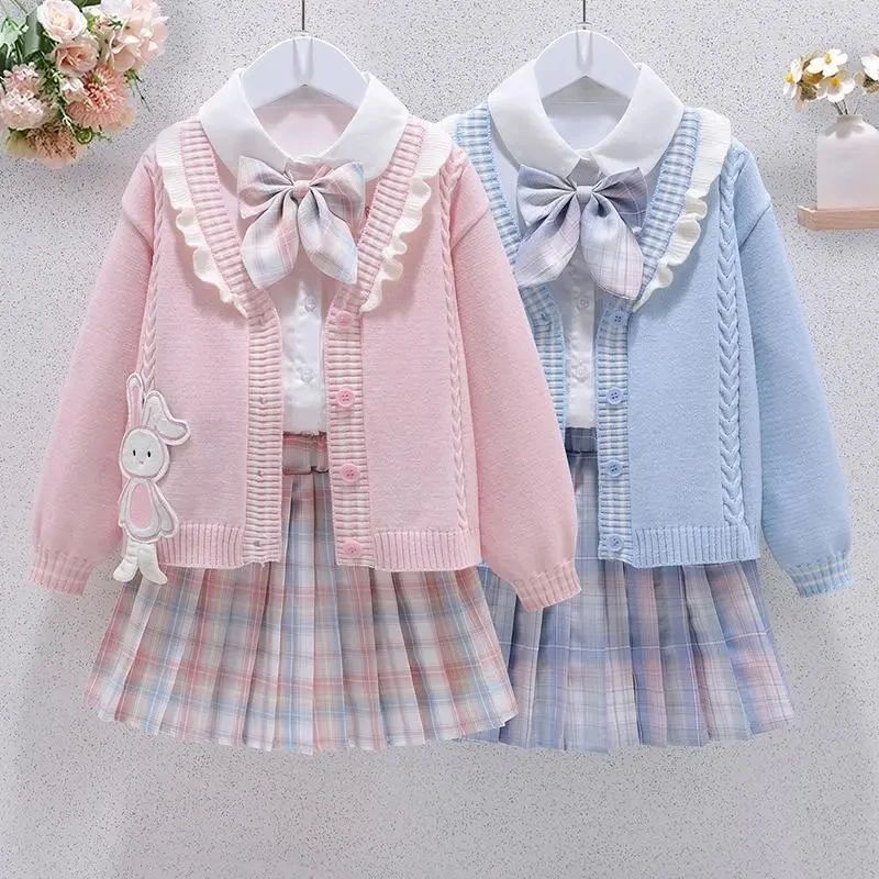 Girls' Jk Suit Autumn and Winter 2025 New Style Fashionable Girl's Preppy Style Cardigan Sweater Shirt Pleated Skirt