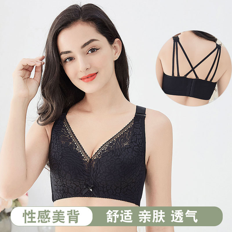 Plus-size underwear women 200 catties fat mm thin summer big breasts show small no steel ring bra with auxiliary milk adjustment type gathered