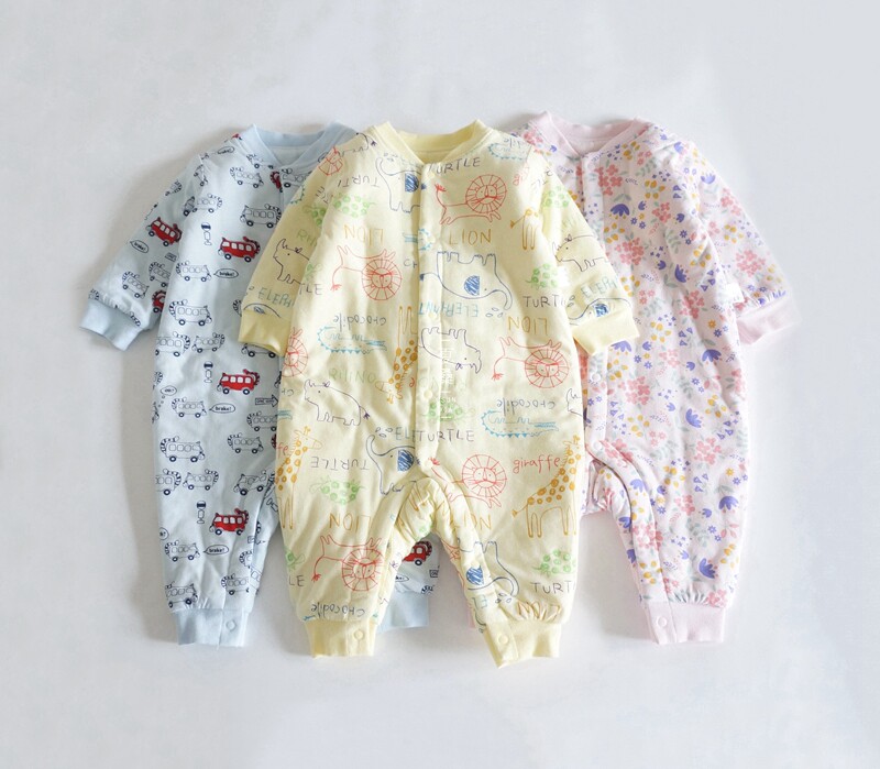 Washable cotton liner infant quilted clamp cotton long sleeve climbing suit small treasure winter thickened warm even body clothes