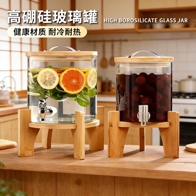 High Borosilicate Glass Wine Bottle, Popular Fruit Wine Barrel for Home Use with Spigot, Heat-Resistant Brewing Bottle, Flower Tea and Fruit Tea Beverage Barrel