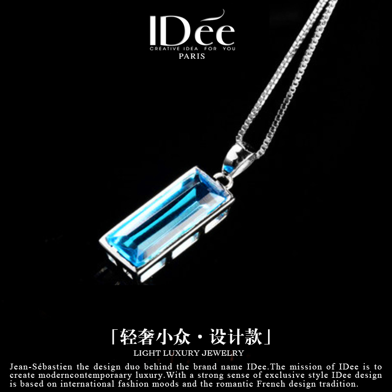 French Idee Necklace for Women and Men, Sterling Silver Niche Design, Versatile and Fashionable Sapphire Crystal 925 Silver Accessories