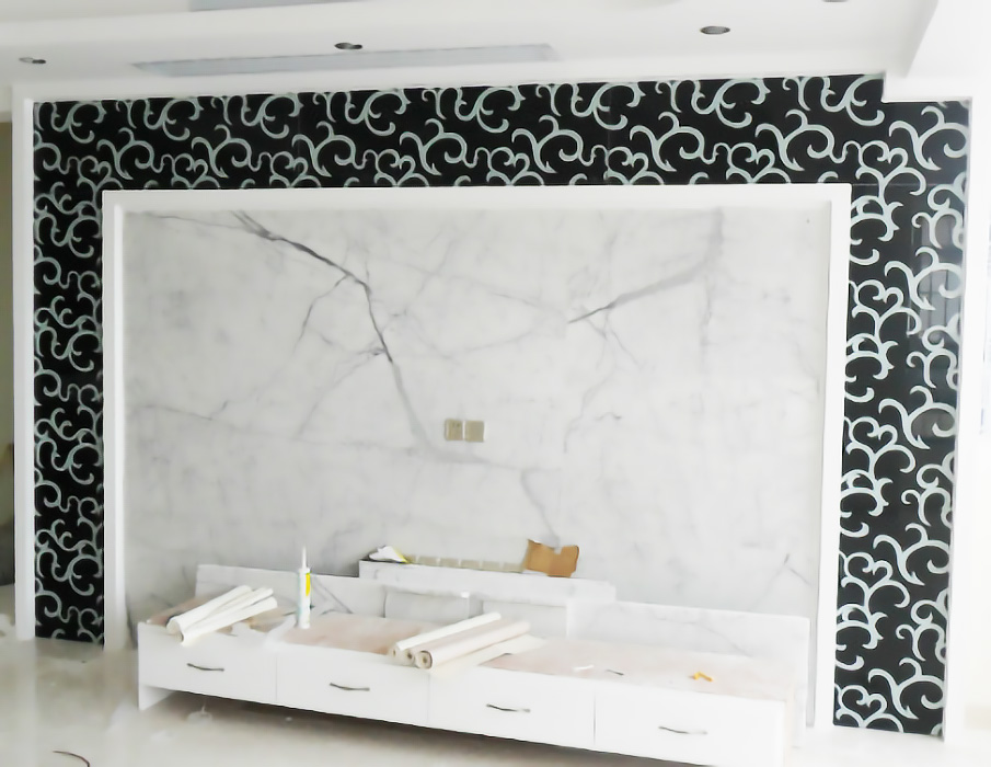 Custom manufacturer back paint paint paint tempered art glass living room desktop 7 font separate splice white black solid