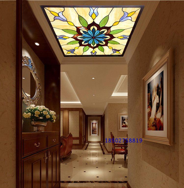 Custom craft glass entrance partition corridor ceiling ceiling Rich modern large square diamond