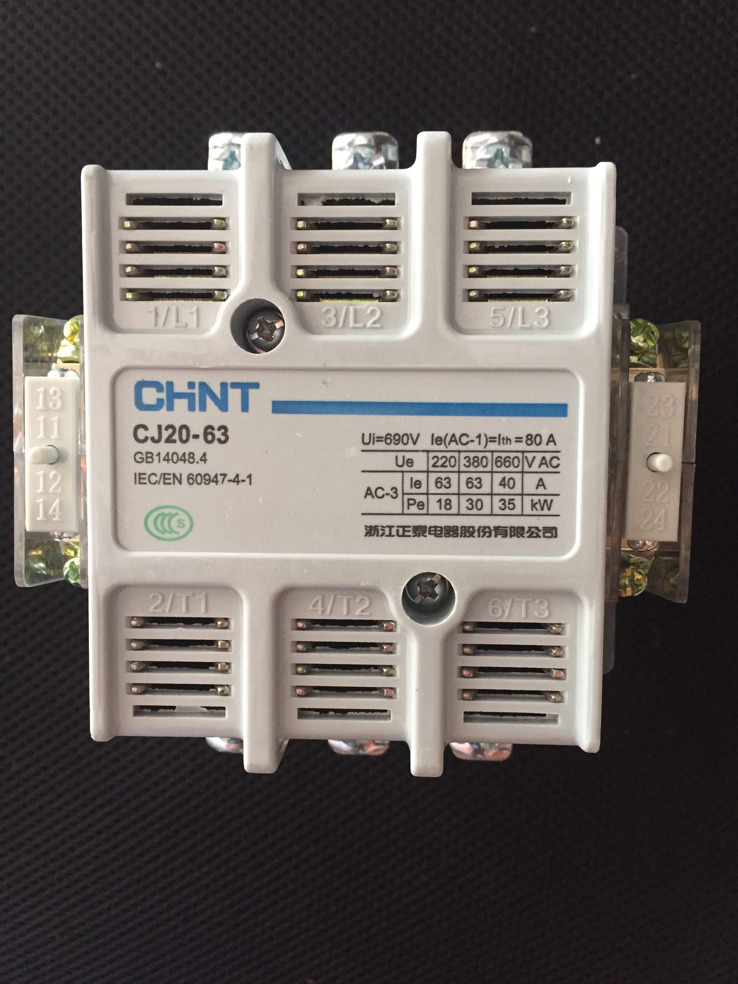 The Zhengtai CJ20-63 AC contactor