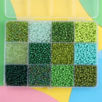 19#12 сетка | Бусины рисовые зеленые стеклянные 3мм, 15г в сетке, около 6000 шт/коробка