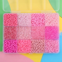 17#12 сетка | Бусины рисовые розовые стеклянные 3мм, 15г в сетке, около 6000 шт/коробка