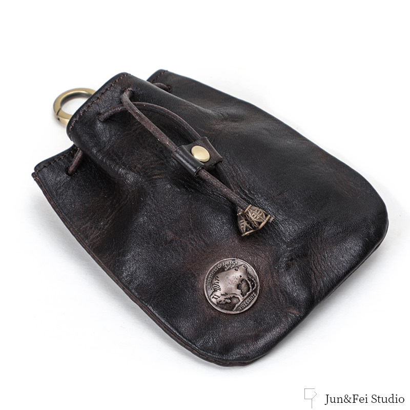 xmyb vintage wash top bovine leather bundle pocket men's tanned leather coin purse small