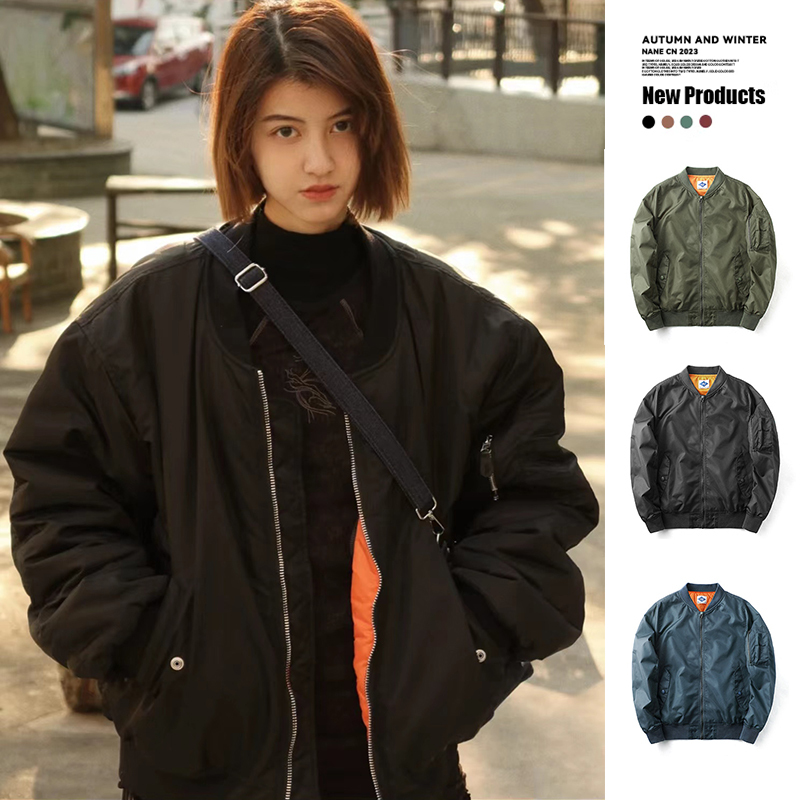 Trendy Brand Ma1 Bomber Jacket Cleanfit Jacket Unisex Baseball Jacket Autumn and Winter Retro Fleece-Lined Cotton Jacket