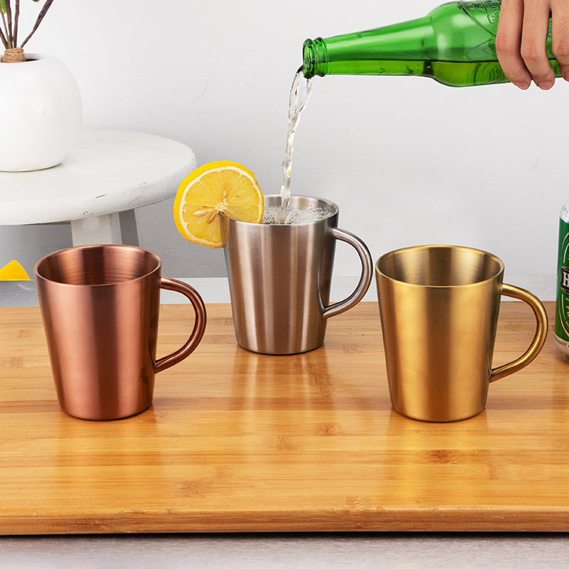 304 stainless steel water cup children's mouth cup with handle restaurant custom logo double-layer insulation cup anti-fall