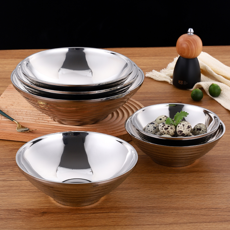Instant noodle bowl household stainless steel food grade double-layer anti-scald bowl snail noodle soup bowl large creative Japanese ramen bowl