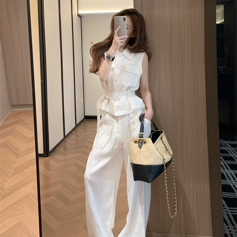 Fashionable Vest Suit for Women, Elegant 2026 Summer Thin Casual Commuter Sleeveless Jacket and Wide-Leg Pants Formal Two-Piece Set Fashionable Vest Suit for Women, Elegant 2026 Summer Thin Casual Commuter Sleeveless Jacket and Wide-Leg Pants Formal Two-Piece Set