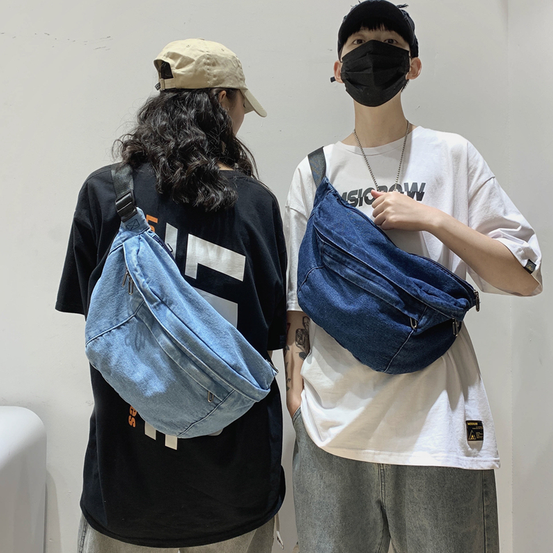 Hong Kong Style Harajuku Ins Bag Women's Crossbody Bag Versatile Denim Chest Bag Men's Waist Bag Street Fashion Brand Student Shoulder Bag Hong Kong Style Harajuku Ins Bag Women's Crossbody Bag Versatile Denim Chest Bag Men's Waist Bag Street Fashion Brand Student Shoulder Bag