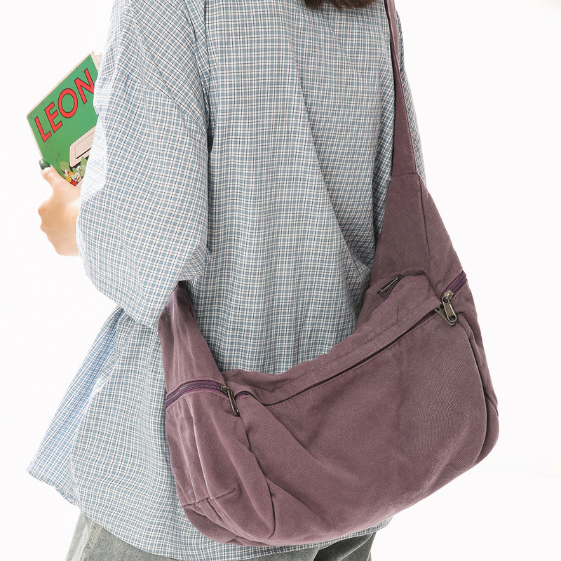 Japanese Retro Versatile Solid Color Canvas Large Capacity Shoulder Crossbody Bag for Female Students, Casual Messenger Bag for Men