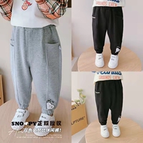Snoopy childrens clothing boys plus velvet thick pants childrens casual sports pants childrens sweat pants baby trousers tide