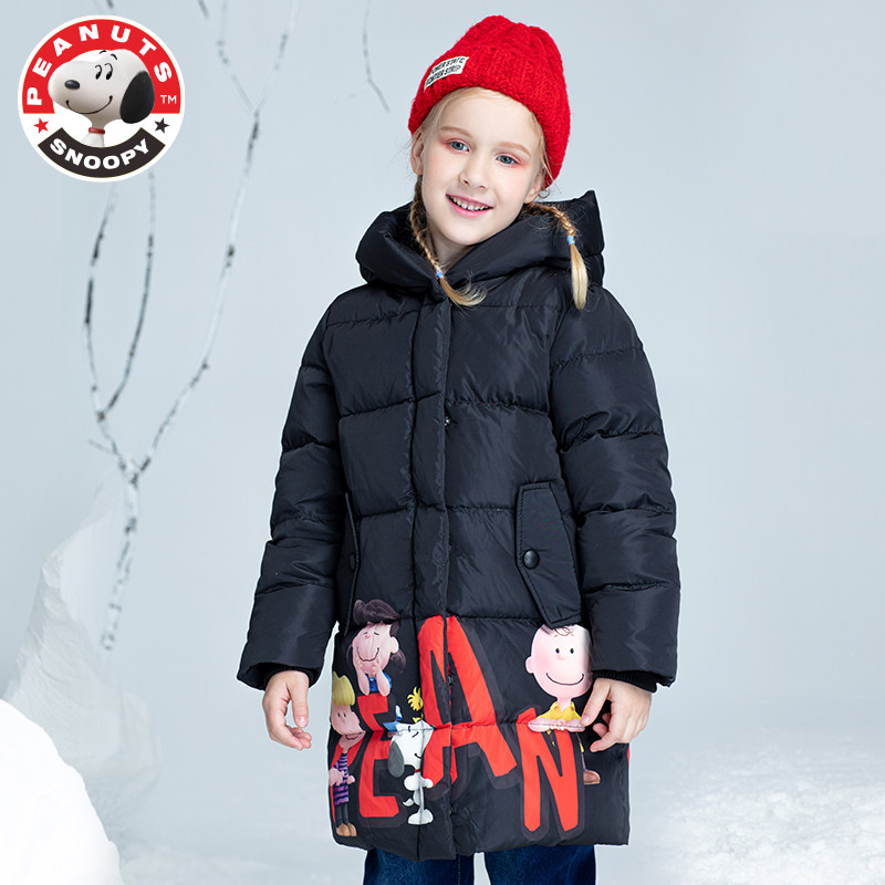 Snoopy children's and girls' down jacket mid-length 2022 foreign style new winter clothing middle and big children's children's clothing knee-length jacket