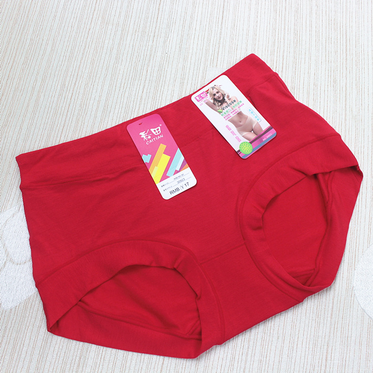 Caitian đồ lót nữ cotton đích thực phương thức bông vải liền mạch túi màu đỏ đen hip eo cao tóm tắt