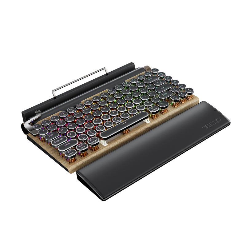 7Keys Coffee Axis Wireless Mechanical Keyboard with Hand Rest, Retro Punk Keycaps, Rgb Three-Mode Bluetooth Mechanical Keyboard