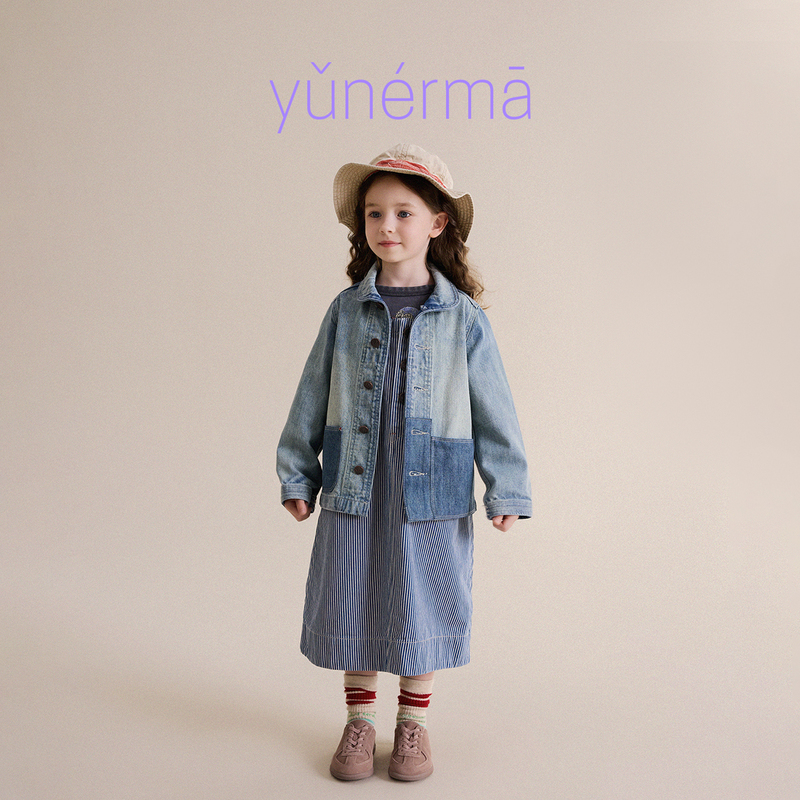 Yoona's Mom's New Autumn Vintage Washed Denim Jacket for Girls, Baby Spring and Autumn Retro Jacket, Children's Trendy Top