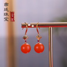 Серьги 耳畔的婉雅！正品天然保山南红18k真金镶嵌 南红圆珠 柿子红耳坠