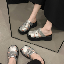 Tianmeiyi slippers womens summer outer wear 2024 new thick-soled Baotou half slippers high-end niche beach Roman cool