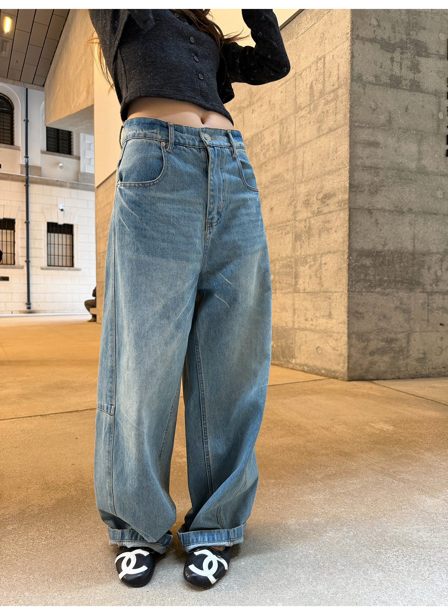 LelyMooch женские широкие джинсы прямого кроя светло-голубые с эффектом потертости и кракелюра весна-лето