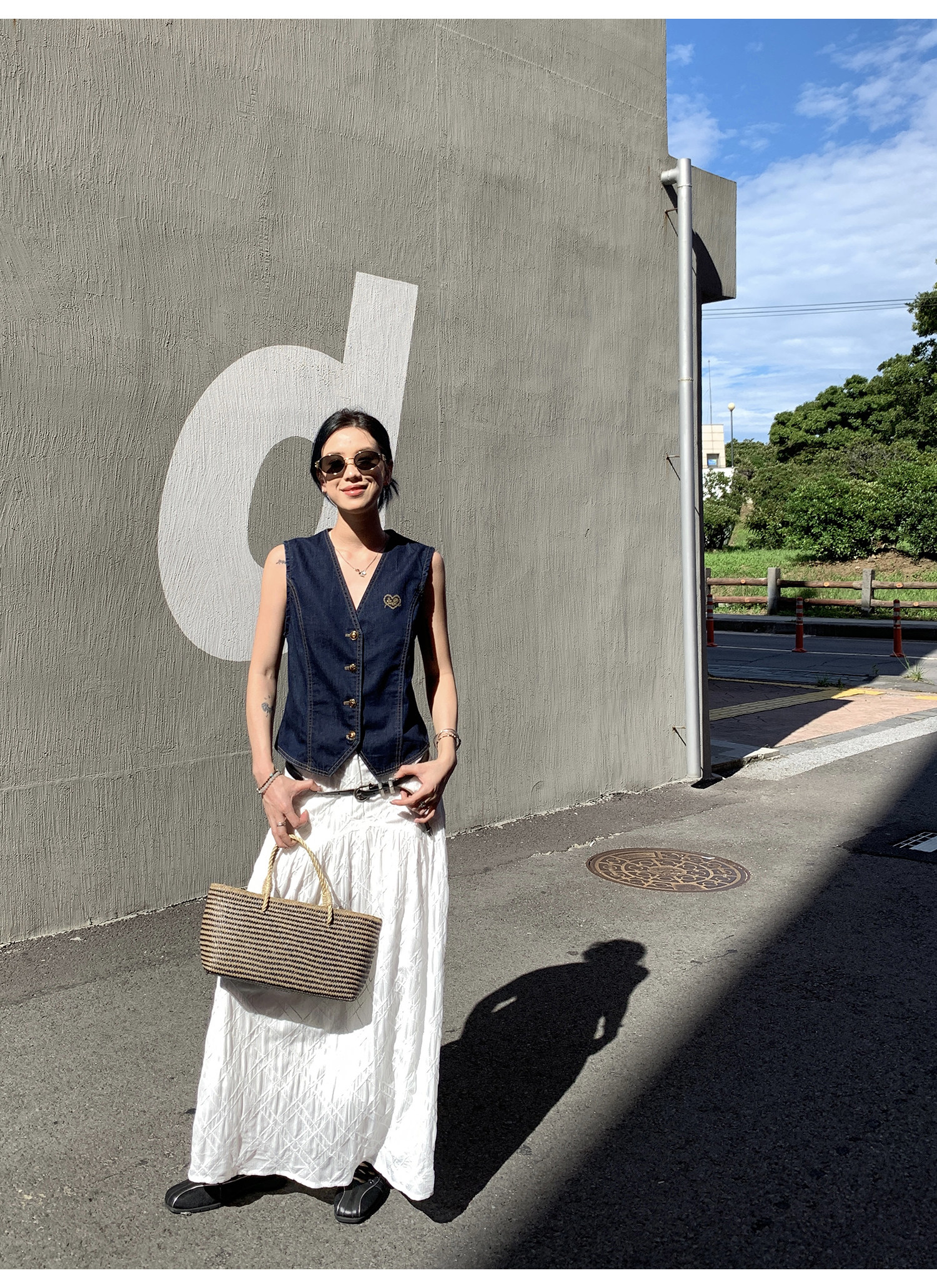 LelyMooch chao好搭 объемная клетчатая белая юбка с вырезным узором средней длины дизайнерская полуюбка