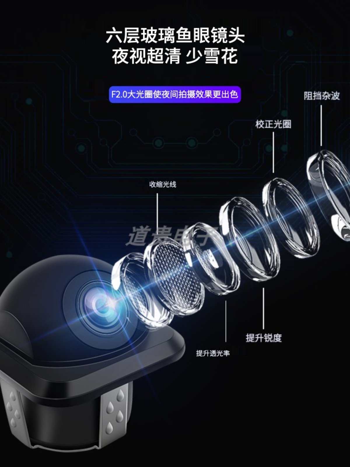 Perforated Reversing Camera, Straw Hat Type, Digital High-Definition Starlight Night Vision, Android Large Screen Image, Wide Angle 1080P12V