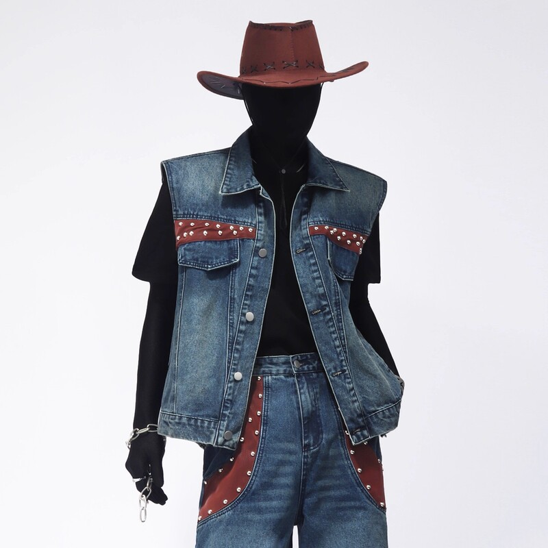 High Street Niche Design American-Style Heavy-Duty Vest Casual Jeans Sleeveless Jacket Loose-Fitting Elegant Suit