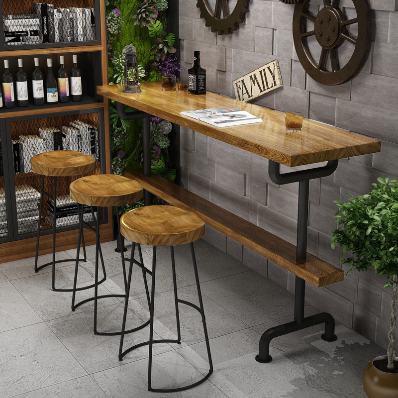 American retro solid wood close by wall High foot bar table Domestic iron art Industrial coffee milk tea shop Bar table and chairs Composition