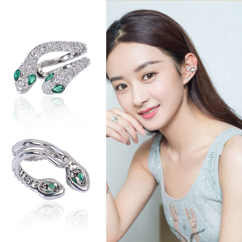 Serpentine earbone clip without earbuds female Korean temperament Girl Hearts and ears Buttons Personality Tide People Elf Ear Clip Earrings