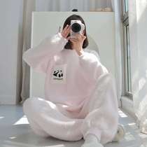 2024 New Panda Cute Pajamas for Women Winter Thickened Coral Fleece Comfortable Wearable Warm Home Clothes