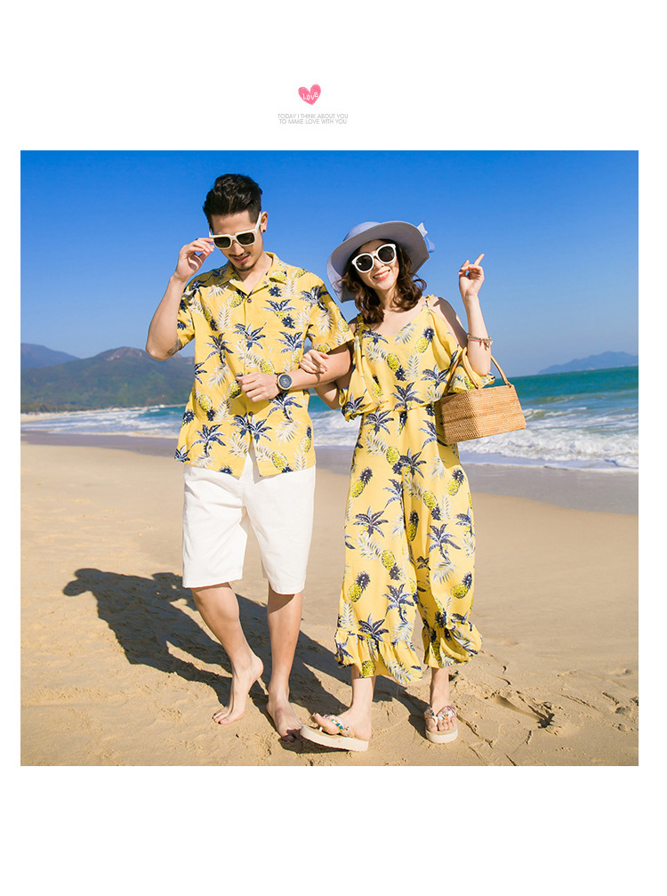 Quần áo bố mẹ 2018 hè mới cho gia đình bốn áo sơ mi đi biển bên bờ biển dành cho mẹ và con gái bộ đồ một mảnh phù hợp với quần ống rộng - Trang phục dành cho cha mẹ và con đồng phục gia đình
